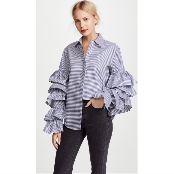 Petersyn Tops - Peterson Ruffle Button Down Blouse